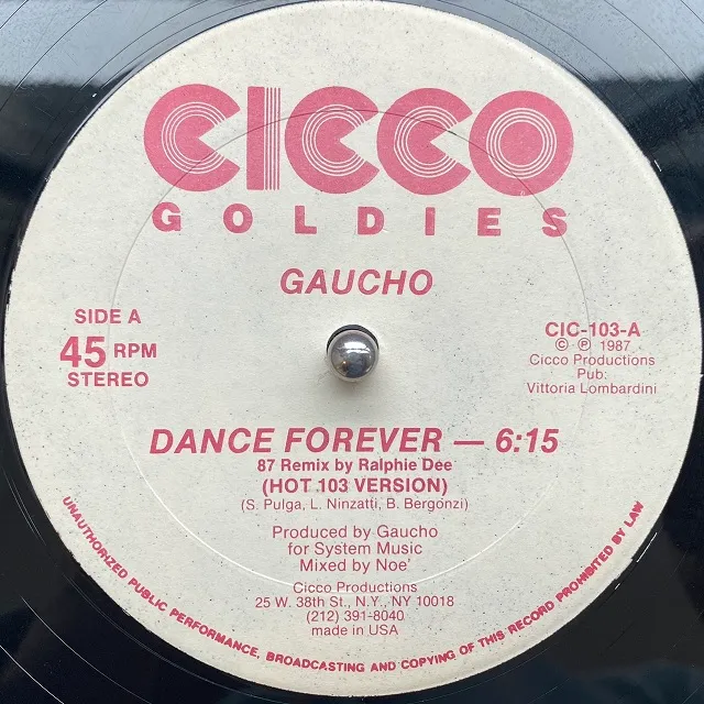GAUCHO / DANCE FOREVER (87 REMIX BY RALPHIE DEE)