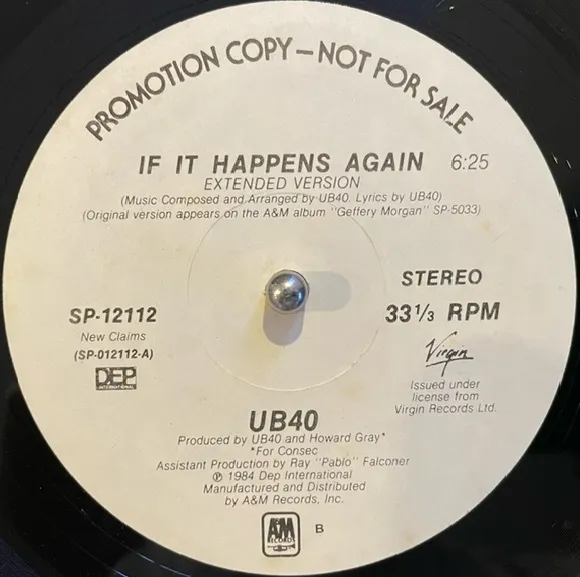 UB40 / IF IT HAPPENS AGAIN (PROMO WHITE LABEL)