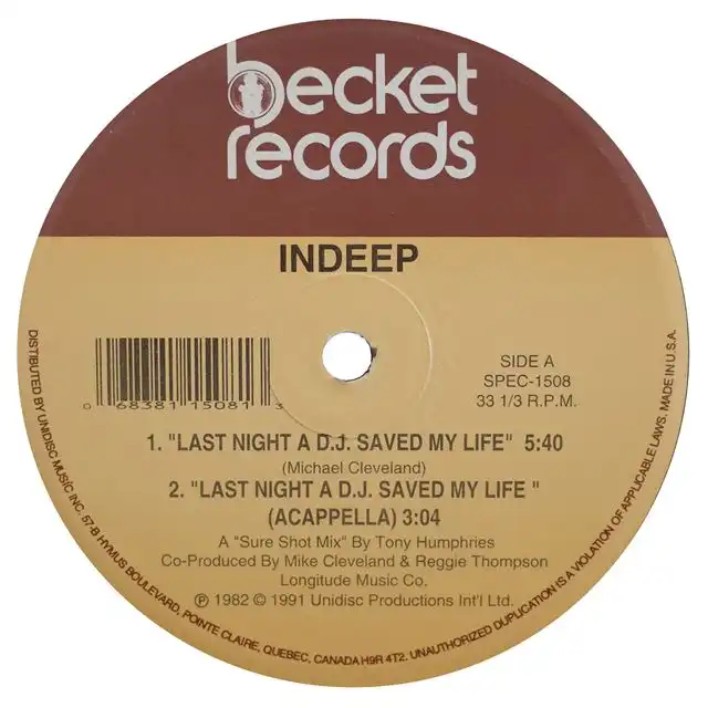 INDEEP ‎/ LAST NIGHT A D.J. SAVED MY LIFE